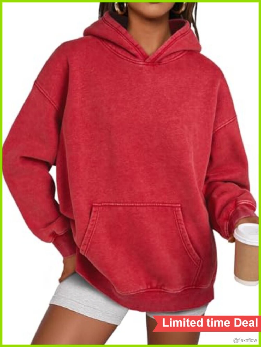 Oversized Acid Wash Hoodie Cotton Blend Long Sleeve Pullover